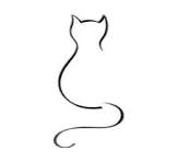 Minimalist line drawing of a seated cat with a curved tail